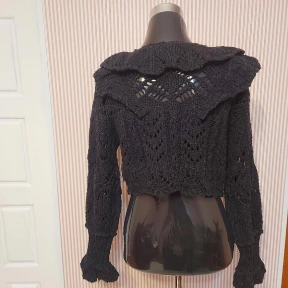 Free People Whimsigoth Knit Cardigan Small Ruffled Open Knit Fairy Grunge - Picture 5 of 12